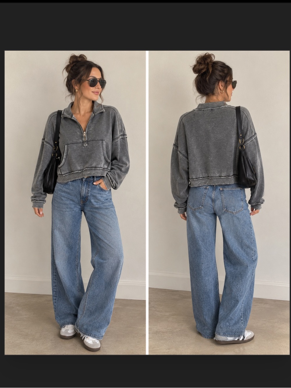 Vintage Havana Washed Gray Half-Zip Pullover Sweater
